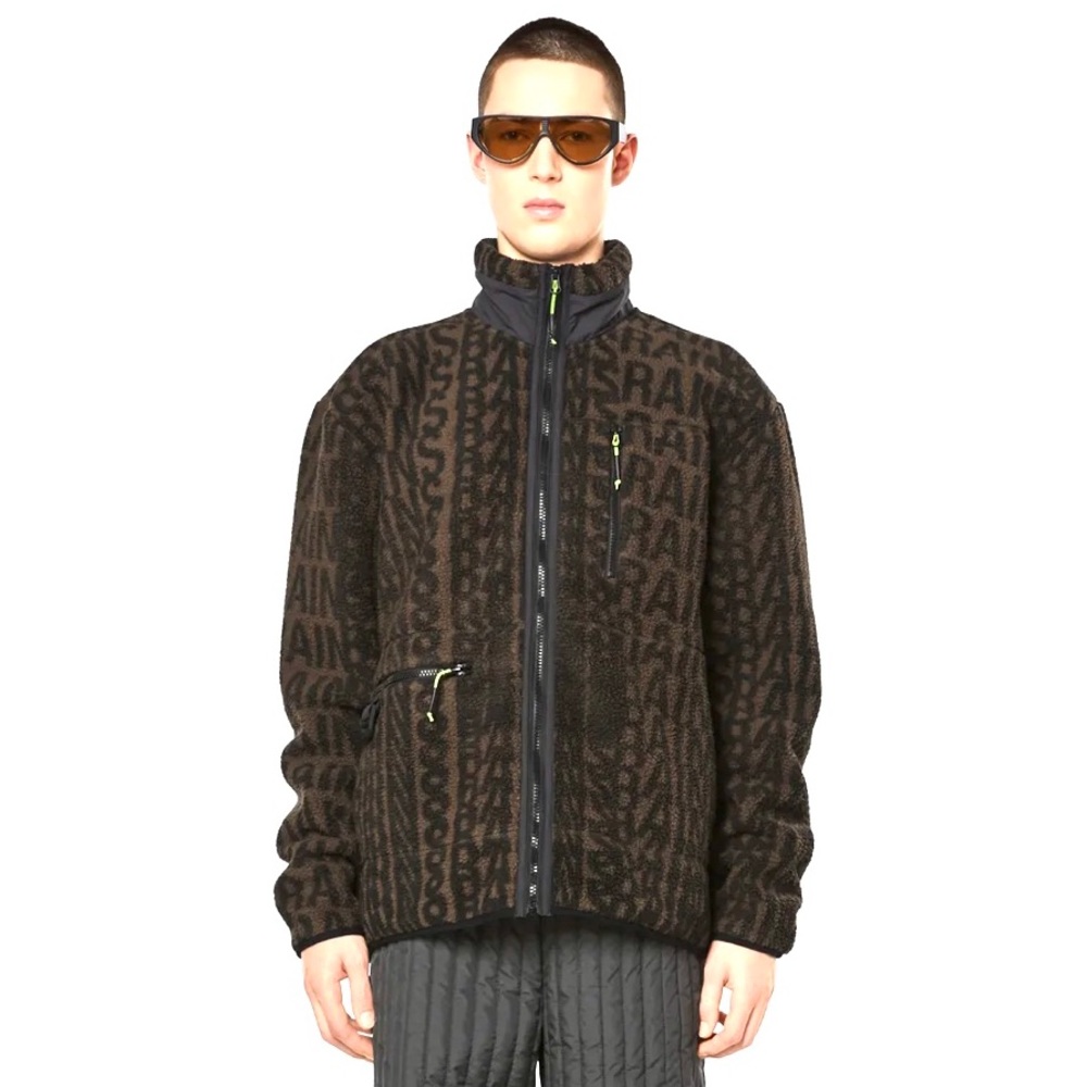 RAINS Heavy Fleece Monogram Jacket in Brown NWT Unisex Oversized W:M/L or M: S/M - Picture 11 of 13